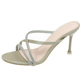 High-Heeled Sandals Water Drill Women's Fine And Exposed Toe 2025 Summer New One-Word With Half-Slippers Wearing Net Red Tide HZ0115