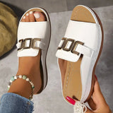 Slope And Thick-Bottomed Slippers Women 2025 New Large-Size Casual Fashion Simple Metal Buckle Fish Mouth Sandals HZ0115