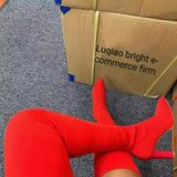 Autumn And Winter Sharp Head Thick And Knitted Knee Boots Women Large Size Elastic Wool Socks Long Boots HZ0115