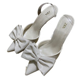 ZA Home 2025 New White Bow French-Style Dew Behind Triptling Pointed High Heels Fashion Bag Head Sandals Women HZ0115