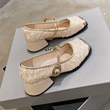 Mary Jane French Fragrant High Heels 2025 Spring New Lequin Evening Wind Single Shoes Fashion Leather Shoes HZ0115