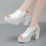 Fish Mouth Patent Leather Crocodile High Heel Sandals Summer White Wedding Shoes Waterproof Table Thick Cheongsam Walking Shoes Coarse Heel Women's Shoes HZ0115