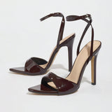 Lady Patent Leather With Pointed Slender High-Heeled Sandals Coffee Brown High Heels HZ0115