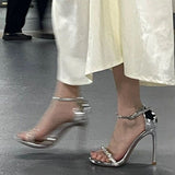 In The Summer Of 2025, The New Silver Patent Leather With Water Drill High Heels Women's Fine Heel Sandals Are Beautiful. HZ0115