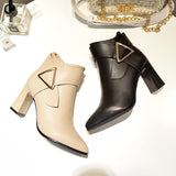 High-Heeled Women's Boots Korean Version Of Autumn And Winter New Pointed Short Barrel Metal Leather Buckle Decorative Side Zipper Coarse And Large Size Female Short Boots HZ0115