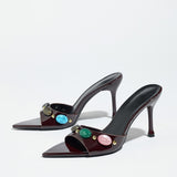 Exploding Point Roman Beads Fine Heel Front Feet Hollow Fashion Black High-Heeled Shoes HZ0115