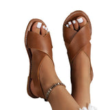 Large-Size Cross-Shoe With Flat Sandals Female Retro Wind Broadband Striped Toe Beach Cool Slippers Sandal HZ0115