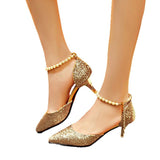 Baotou Sandals Women's Spring 2025 New Korean Version One-×Ö Buttoned Pearl Tip Fine And Frosted High Heel Single Shoes HZ0115