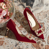 In The Autumn Of 2025, The New Pointed Water Drill Coarse Heel Wears A Passion Temperament Wedding Shoes And Pedal Shoes Bridal Shoes HZ0115