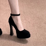 Fashion Shallow Mouth Waterproof High Heels Super Feel Spring And Autumn Velvet Paste 2025 Design Coarse Heel Single Shoe Trend HZ0115