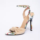 Women's Round Head Print Knots With Fine High-Heeled Sandals Women's Shoes Party High Heels HZ0115