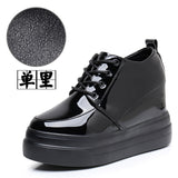 Inner Height Patent Leather Small Leather Shoes Heel Waterproof Table Single Shoes Spring Autumn Pine Women's Shoes With Deep Mouth Plus Velvet Naked Boots HZ0115