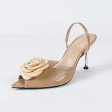 Ladies Three-Dimensional Flower Fish Mouth Shoes Sexy Fine High Heel Sandals Apricot High Heels HZ0115