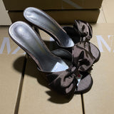 ZAJ2025 Spanish Summer New Women's Shoes Big Bows Decorated With Filts Rose Fine High Heel Sandals HZ0115