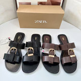 ZA2025 New Beach Flat Shoes Comfortable Fashion Large Size Square Buckle Spring Comfortable HZ0115