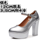 Anti-Slip 6Cm Silver Heeled Show Shoes Thick-Singing Leather Shoes Thick-Soled Model Single-Shoe Large-Size Working Shoes HZ0115