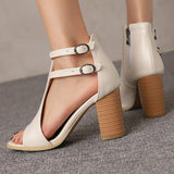 Solid Color Buckle Women's Cool Boots 2025 New Round Head Fashion Large-Size Fish Mouth Coarse Heel High-Heeled Women's Shoes HZ0115