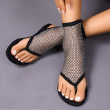 2025 Spring And Summer New Large-Size Lady Flat-Soled Sandals Breathable Mesh Hot Diamond-Shaped Sandals Temu Fashion HZ0115