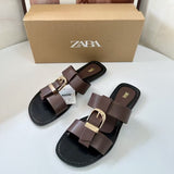 ZA2025 New Beach Flat Shoes Comfortable Fashion Large Size Square Buckle Spring Comfortable HZ0115