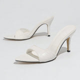 Women's Sharp Sexy Stone Lines With Fine High-Heeled Sandals Women's Shoes Fashion White High Heels HZ0115