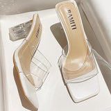One-×Ös Slipper Women's Summer Wear 2025 New Square Head Crystal Coarse And Transparent Sexy High Heels Temperament Drag HZ0115