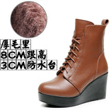 Round Head 12Cm High Slope And Waterproof Table Mid-Sleevel Boots With Side Zipper Women's Boots Pine Cake Plus Velvet Winter Warm Leather Boots HZ0115