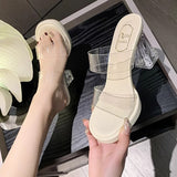 Tial On The Thick Background Waterproof Table Transparent Word With High-Heeled Slippers Women Summer Wearing Crystal And Coarse And Cold Slippers HZ0115