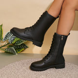 2025 Autumn New Large-Size Round Head Side Zipper Mid-Sleet English Wind Retro Skinny Boots Woman HZ0115
