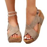 Large-Size Sandals Women 2025 Summer New Slope Heded Thick-Sided Fish Mouth Magic Paste Roman Sandals HZ0115