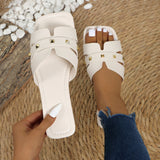 Southeast Asian Women Solid Color Large-Size Rivet Slippers Casual Side Toe Flat Summer Light Beach Shoes HZ0115