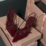 2025 New Leather With Cat Heel Sandals Female Sense Black Sharp Tip High Heel High Heel HZ0115