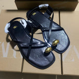 ZAJ2025 Spring Cross-Lace Metal Flat Sandals Women's Leisure Beach Shoes Soft Soles Toes Roman Shoes HZ0115