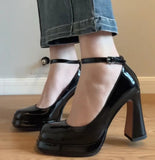 2025 Summer New Thick Heel Shallow Waterproof Table Sweet College Style Simple Comfortable High Heel Single Shoes HZ0115