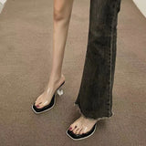 High-Hee Slippers Women 2025 New Summer Wearing Fairy Style Transparent Crystal And Waterproof Table Coarse And Cold Slippers HZ0115