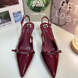 Spring 2025 New Patent Leather Fine Heel Sandals With Sharp Head Back Empty Cat Root Muller 4086 HZ0115