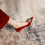 In The Autumn Of 2025, The New Pointed Water Drill Coarse Heel Wears A Passion Temperament Wedding Shoes And Pedal Shoes Bridal Shoes HZ0115