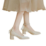 Coarse High Heel Wedding Shoes Women High Heel Bow Bridal Shoes 2025 Spring New Mary Jane Women's Shoes Square Single Shoes HZ0115