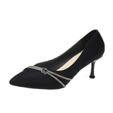 2025 New Tip-Tip Fine Heel Late French Style Non-Tiring Temperament Single-Shoe Lady Fashion Black Professional High Heels HZ0115