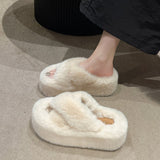 7Cm Thick-Bottomed Fur Slippers Wearing Autumn New Fashion Slope And Loose Cake Bottom-Size Cotton Slippers HZ0115