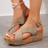 Large-Size Sandals Women 2025 Summer New Slope Heded Thick-Sided Fish Mouth Magic Paste Roman Sandals HZ0115