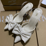 ZA Home 2025 New White Bow French-Style Dew Behind Triptling Pointed High Heels Fashion Bag Head Sandals Women HZ0115