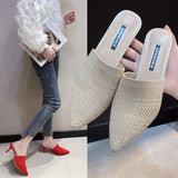 Net Red Flying Head Wear 2025 Spring New Knitted Head Hollow Tip Fine And High-Heeling Slippers Women's Cold Slippers HZ0115