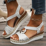 Large-Size 2025 New Slope Heel Sandals Women Metal Buckle Rope Slopes And Light-Bottomed Fish Mouth Sandals HZ0115