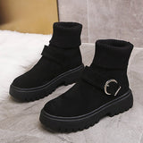 2025 Autumn And Winter New Wool Port Martin Boots Women's British Wind Belt Buckle Thick Bottom Plus Velvet Short Boots HZ0115