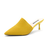 Knitted Half-Slippers High Heel Head Women's Summer New Fashion Half-Shoe Single Shoes Fashion Fine Heel Cool Slippers HZ0115
