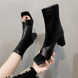 Short Boots Women 2025 Spring Clip-Sleet Sleeve Fish Mouth Coarse Heeled Women's Boots Sandals High Heels HZ0115
