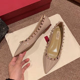 2025 New Spring And Summer Rivet Flat Shoes Shallow Patent Leather Willow Soft Soles Shoes Flat Shoes Women Sharp Single Shoes HZ0115