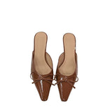 In The Summer Of 2025, The New Bow In The Fine Heel Muller Shoes Half Slippers Women's Large-Size High-Heeled Single-Shoe Sand Slippers HZ0115