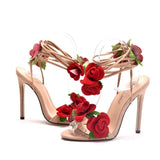 11 Cm Rose Flowers High Heel Sandals Large Size Hollow Strap Sandals Fashion Elegant Fish-Mouthed Sandals HZ0115
