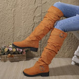 New Folded Boots Women's Belt Buckle Boots But Knee Pile Boots Thick And Thin Cylinder HZ0115